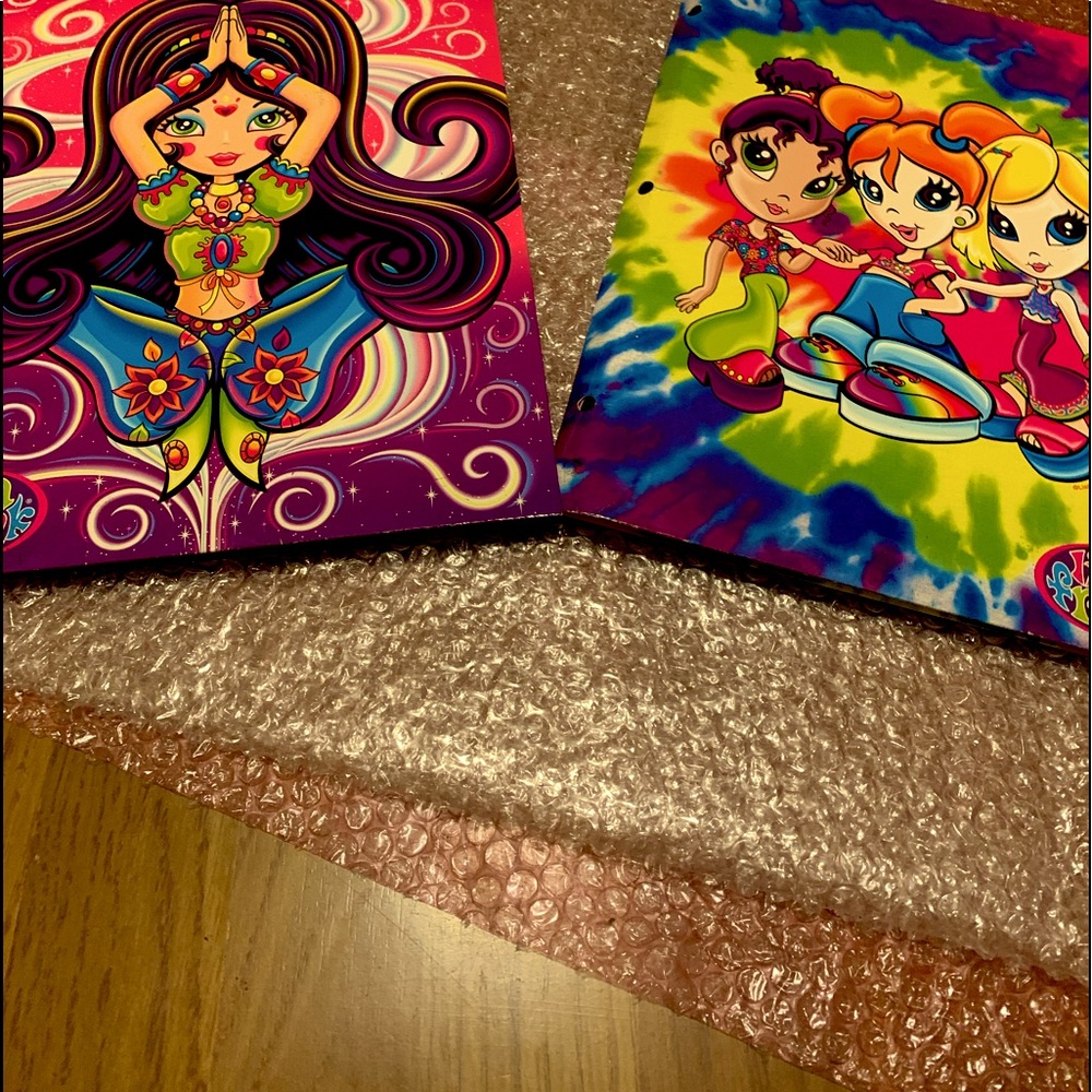 this is a vintage lisa Frank Vintage rare 1990 3 GIRL POWER 2 pocket folder W/NB